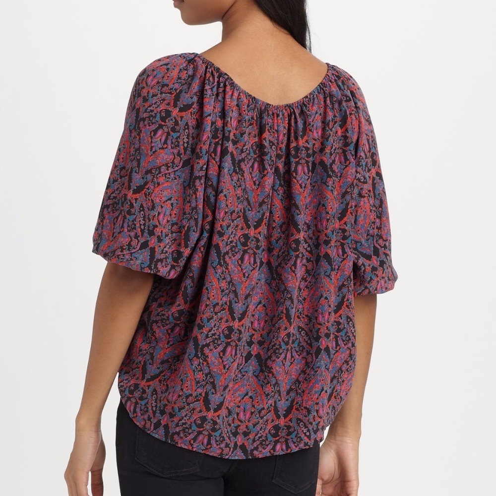 Joie Silk Newbury Peasant Blouse in Fuchsia - Picture 2 of 8